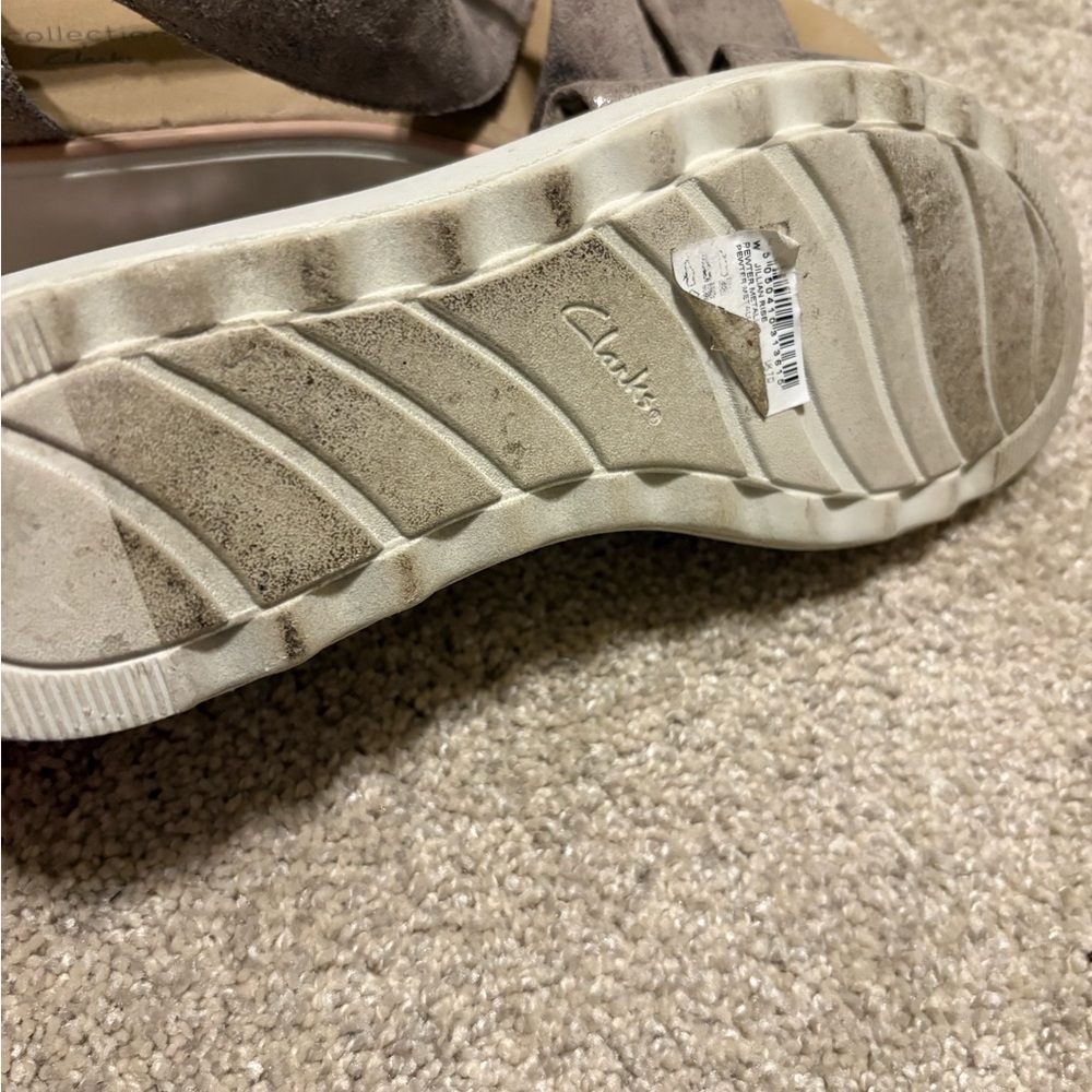 Clarks Taupe Wedge Sandals - Picture 2 of 5